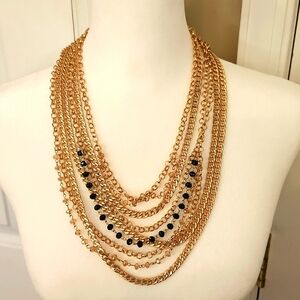Six Chain Gold Necklace w Green/Champagne Stones NWT